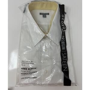 Men's 2X George Long Sleeve Button Down Dress Shirt White Wrinkle Resistant
